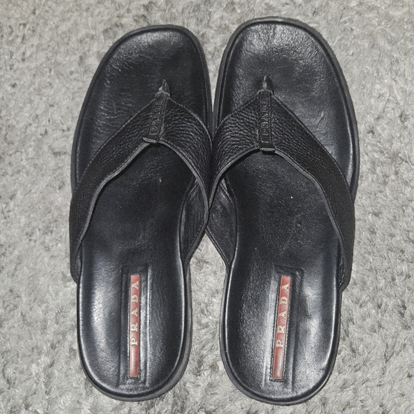 Prada Other - Vintage Prada Men's Black Leather Flip Flops